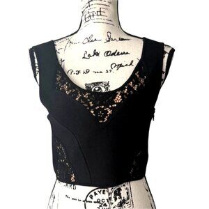 BCBGMaxazria Black Lace Paneled Cropped Tank Top Size L NEW $228